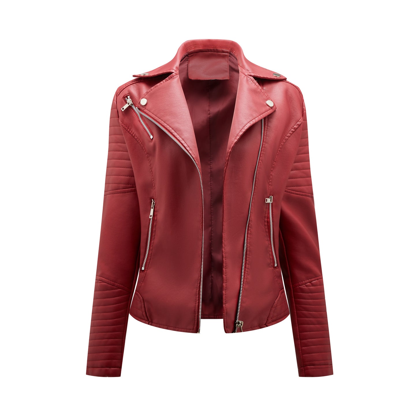 Short Spring Autumn Leather Women European Size Slim Collared Motorcycle Clothing Oblique Zipper Jacket Women Coat