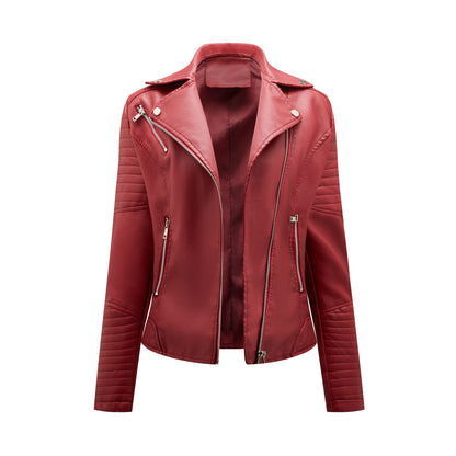 Short Spring Autumn Leather Women European Size Slim Collared Motorcycle Clothing Oblique Zipper Jacket Women Coat