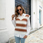 Women Clothing Autumn Winter College V neck Striped Pullover Vest