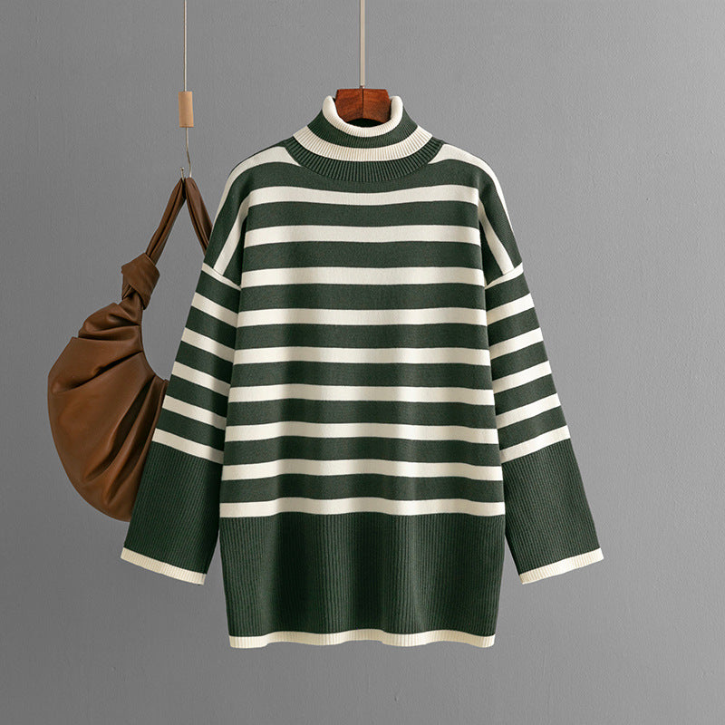 Striped Turtleneck Sweater Women Autumn Winter Loose Design Sweater Pullover Top