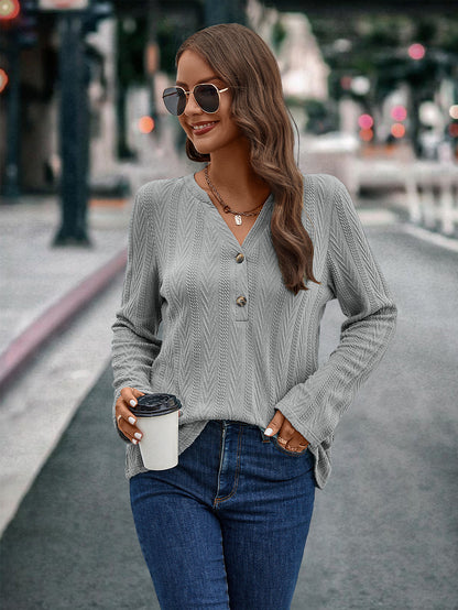 Autumn Winter Women Clothing Button Knitted Texture Top