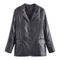 Winter Two Color Collared Leather Coat Cotton Blazers