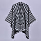 Women Autumn Winter Warm Shawl Classic Houndstooth Cape Knitted Scarf Shawl Split Cloak