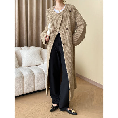 Advanced Idle Early Autumn Rabbit Sheep Hair Combination Thick Knitted Cardigan Baggy Coat Long