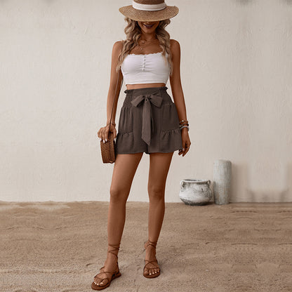 Summer Women Clothing Design High Waist Brown Shorts