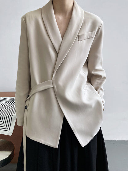 Collar Blazer Women Loose Drape Lace up Blazer