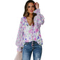 Chiffon Shirt Cardigan Spring Summer Loose Floral Pattern Lantern Sleeve Top for Women