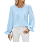 Autumn Winter Solid Color Round Neck Loose Long Sleeved Chiffon Top Bottoming Shirt