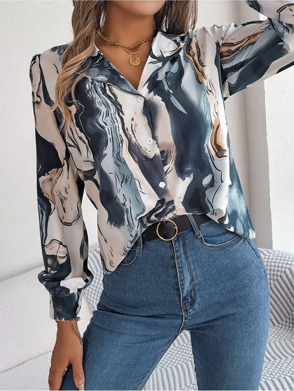 Autumn Winter Casual Contrast Color Striped Collar Long Sleeve Shirt Women Clothing