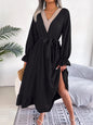 Spring Summer V neck Lace Waist Trimming Ruffles Maxi Dress Women Clothing