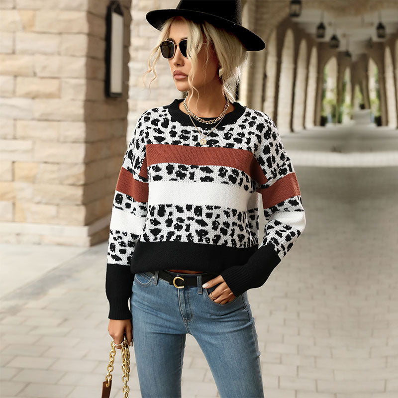 Women Wear Jacquard Leopard Print Long Sleeve Sweater Women Autumn