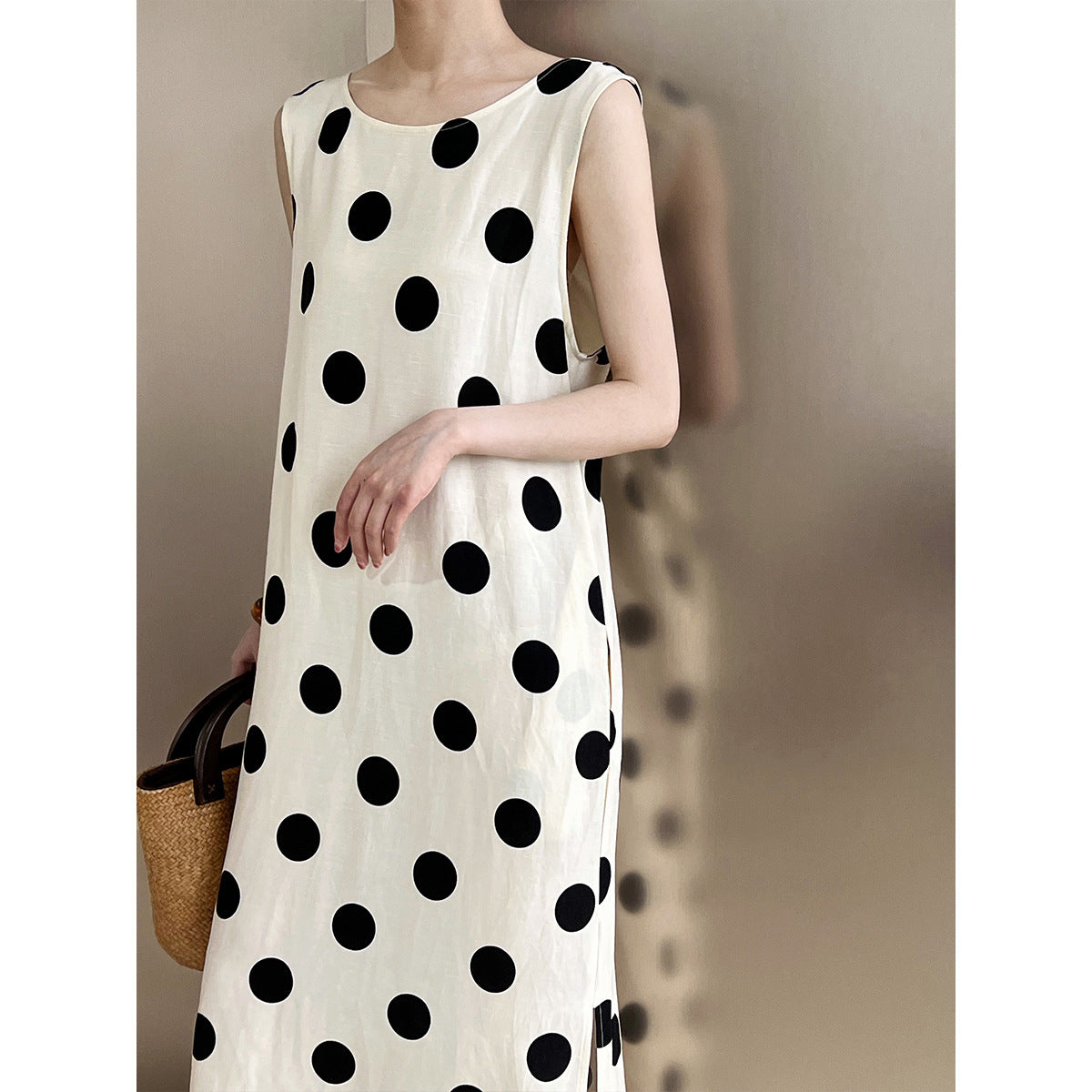 Backless Drawstring Polka Dot Dress Korean Sleeveless Vest Dress