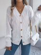 Autumn Winter Casual V Neck Lantern Sleeve Twist Button Knitted Cardigan Sweater Coat Women Clothing