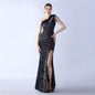 Ostrich Hair Craft Oblique Shoulder Side Slit High End Evening Dress