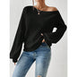 Diagonal Collar Strapless Sexy Sweater Autumn Winter Solid Color Loose Lazy Women Sweater