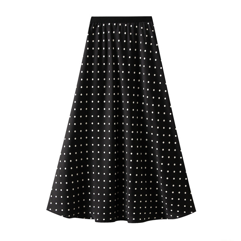 Summer Acetate Polka Dot Skirt Women French Vintage Satin A line Skirt Fishtail