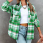 Women Autumn Winter Ladies Plaid Jacket Casual Loose Pockets Shirts