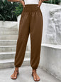 Women Clothing Elastic Waist High Waist Wide Leg Ankle Length Pants