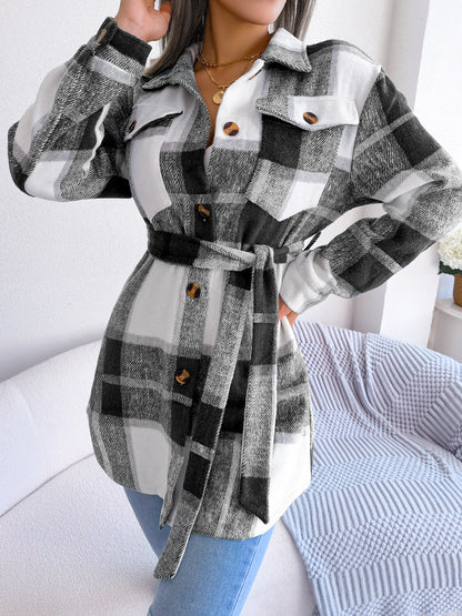 Autumn Winter Casual Long Sleeve Tied Thick Woolen Coat Women Clothing