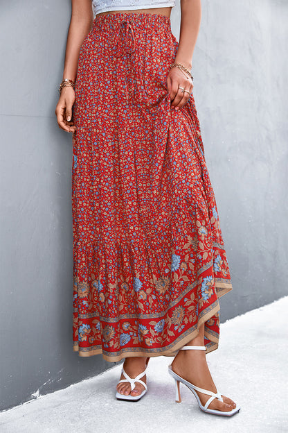 Women Clothing Spring Summer High Waist Floral Long Skirt