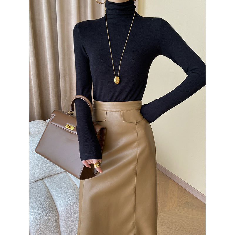 Fashionable French Smoke Tube Turtleneck Early Autumn Long Sleeves Stretch Slim Bottoming Shirt Inner Match Slimming