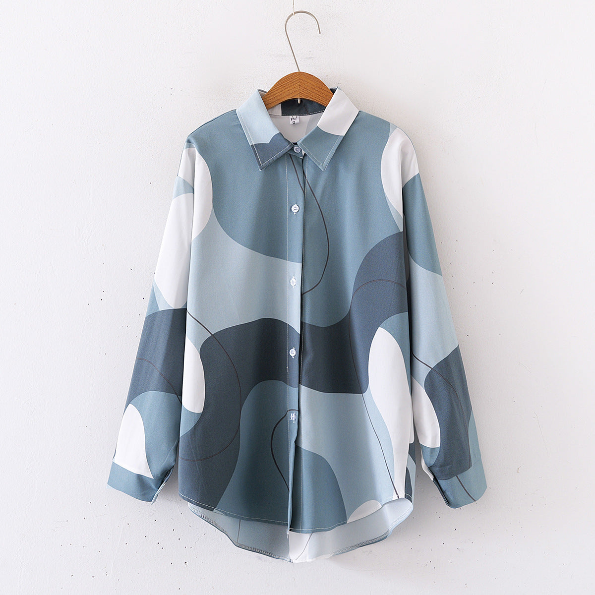 Women Print Loose Collared Long Sleeves Shirt