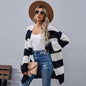 Autumn Winter Women Wear Long Sleeve Striped Cardigan Sweater Coat