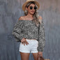 Autumn Winter Women Clothing Sexy off the Shoulder Printed Long Sleeve Loose Top T shirt