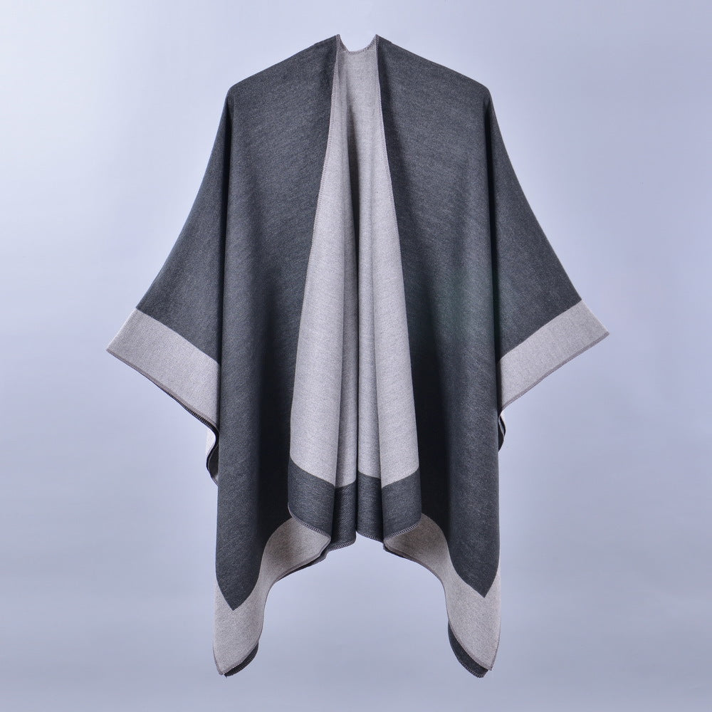 Women Spring Scarf Shawl All Match Solid Color Four Seasons Imitation Cashmere Split Cloak