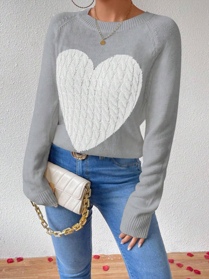 Women Sweater Autumn Winter Love Jacquard Pattern Pullover Loose Casual Sweater Women