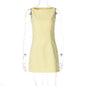 Women Clothing Autumn Solid Color Double Layer Woven Sleeveless Back Zipper Short Slim Fit Dress