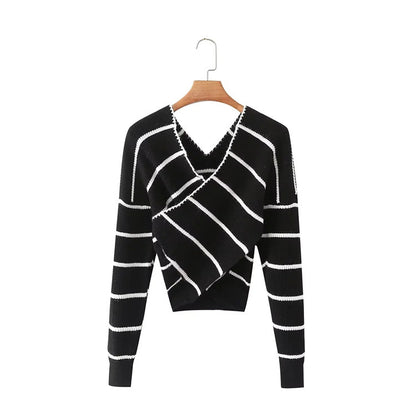 Casual Two-Way Criss Cross Sweater Stretch Slim Top Spring Summer off-Shoulder Long Sleeve Women Clothing