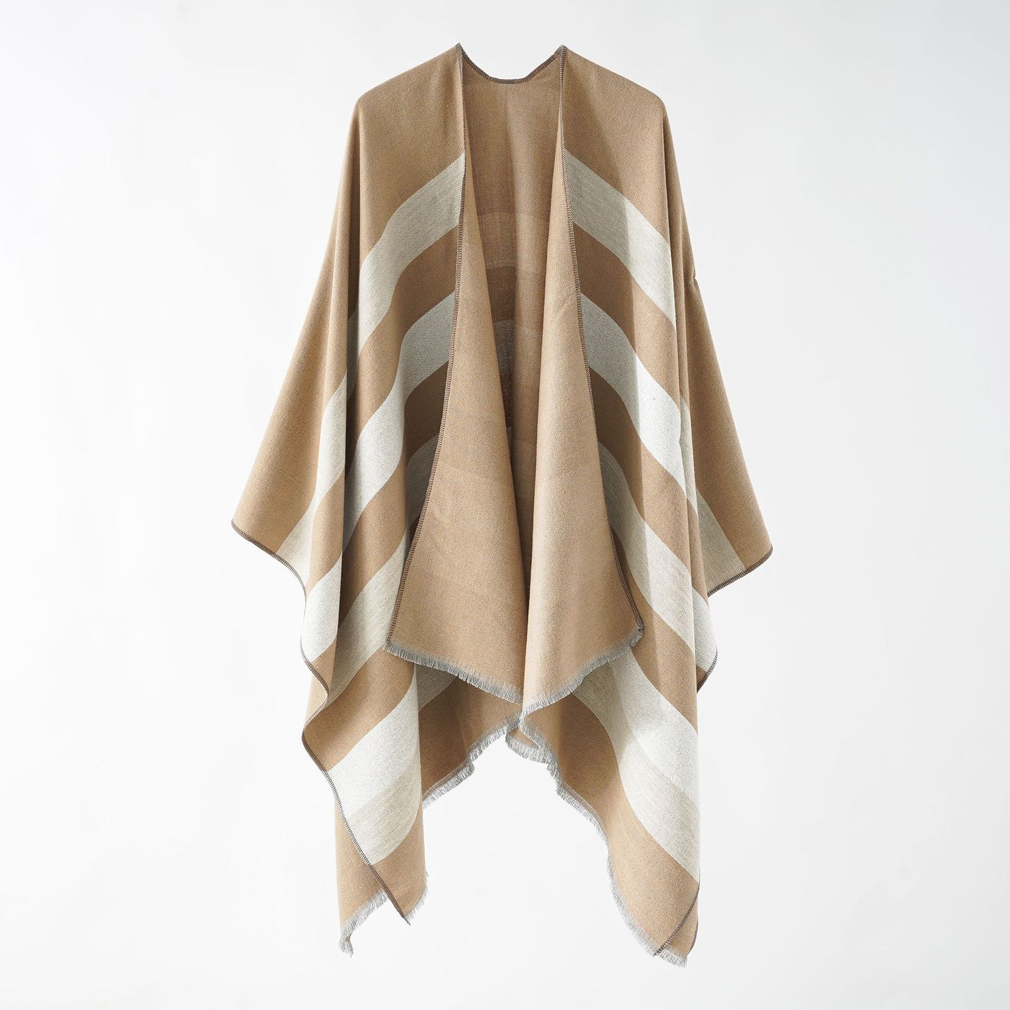 Wide Striped Autumn Winter Cashmere like Women Multi Functional Summer Air Conditioned Room Split Gold Silk Cape Shawl