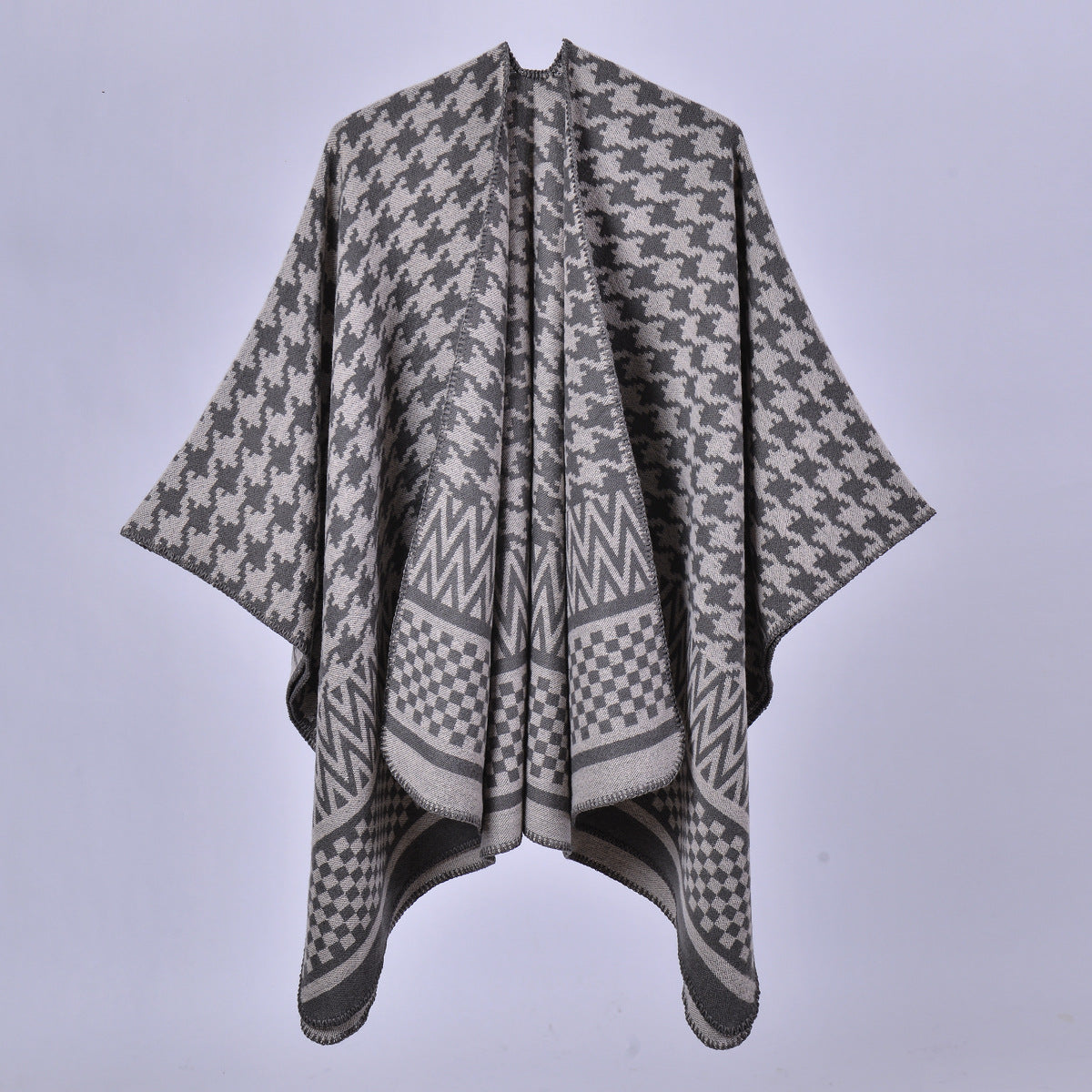 Women Autumn Winter Warm Shawl Classic Houndstooth Cape Knitted Scarf Shawl Split Cloak