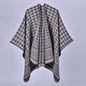 Women Autumn Winter Warm Shawl Classic Houndstooth Cape Knitted Scarf Shawl Split Cloak