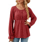 Autumn Winter Solid Color round Neck Waist Trimming Loose Long Sleeved T shirt Top Women