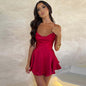Strap Satin Backless Lace up A line Dress Summer Sexy Elegant Socialite