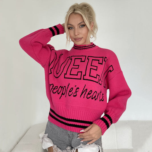 Women Clothing Letters All Match Top Simple Street Sweater