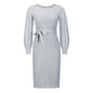 Women Autumn Winter Knitting Dress Slim-Fit Pleated Mid-Length Bottoming Sweater