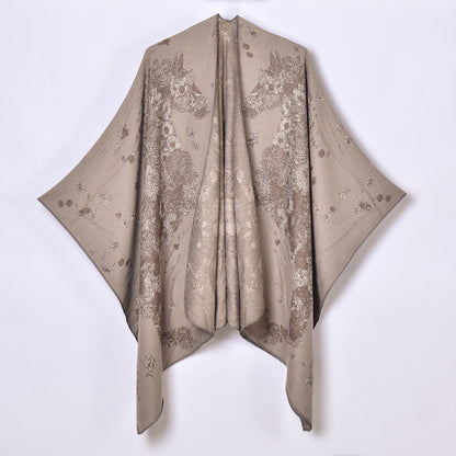 Women Scarf Shawl Simple All Match Jacquard Cashmere Knitted Cardigan