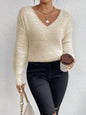 Autumn Winter Imitation Marten Pullover V neck Sweater Women Solid Color Long Sleeve Soft Knitted Top for Women