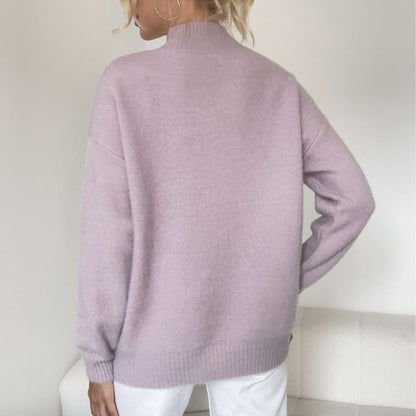 Women Clothing Classic Solid Color Top Loose Casual Sweater