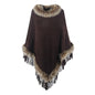 Knitted Tassel Cloak Women Autumn Winter Solid Color Pullover Loose Inverness