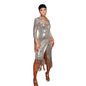 Women  Clothing Casual Solid Color Tassel Sequ Long Dress