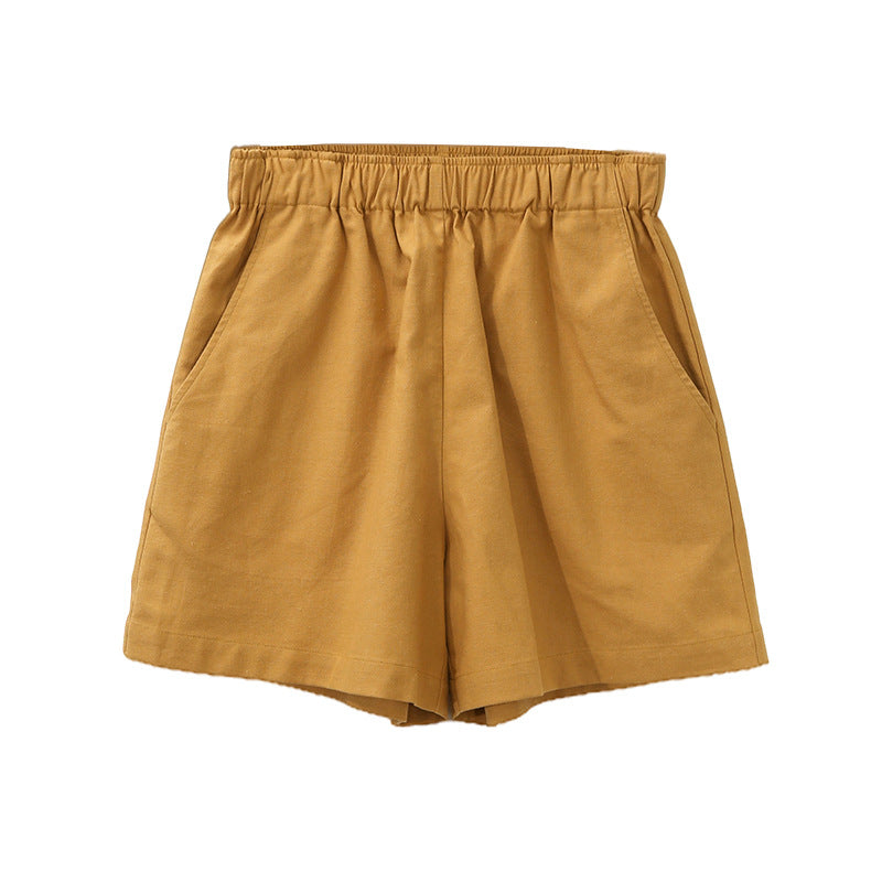 Summer High Waist Cotton Linen Shorts Women   Wide Leg Pants Elastic Waist Plus Size Loose Slimming Hemp Cotton Pants
