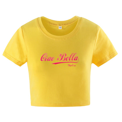 Women Clothing Summer New Celebrity Ciao Bella Short Slim-Fit Short-Sleeved T shirt for Women