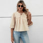 Women Clothing round Neck Bowknot Loose Five Quarter Sleeve Women Shirt Sweet Top