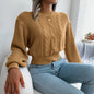 Autumn Winter Casual Twist Lantern Sleeve Waist Trimming Knitted Sweater Women Clothing