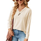 Autumn Winter Solid Color V-neck Button Loose Long-Sleeved T-shirt Top Women Clothing