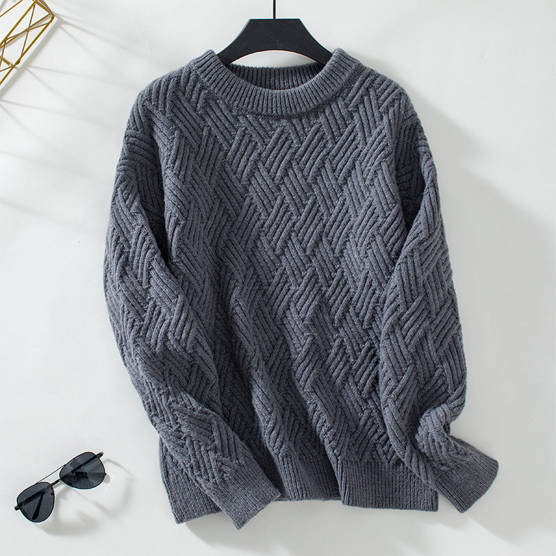 Solid Color Twist Weave Sweater for Women Autumn Winter Retro Crew Neck Knitwear for Women